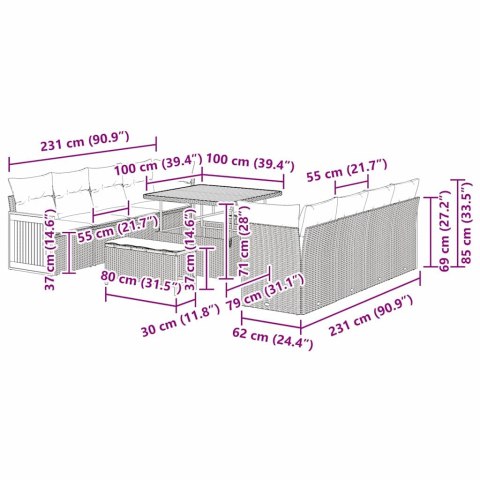 ZESTAW SOF NA OGRÓD Z PODUSZKĄ 11 EL. BEŻOWY I KREMOWY