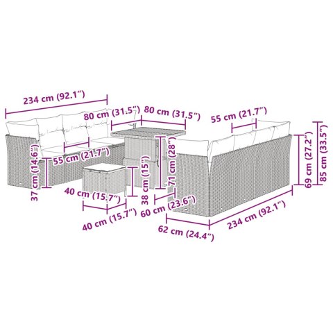ZESTAW SOF NA OGRÓD Z PODUSZKĄ 11 EL. CZARNY POLIRATTAN