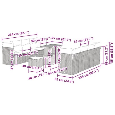ZESTAW SOF NA OGRÓD Z PODUSZKĄ 11 EL. CZARNY POLIRATTAN