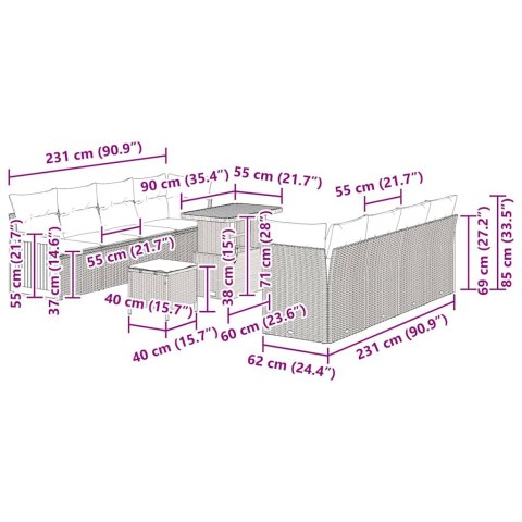 ZESTAW SOF NA OGRÓD Z PODUSZKĄ 11 EL. SZARY