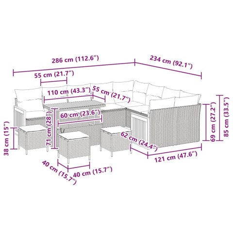 ZESTAW SOF NA OGRÓD Z PODUSZKĄ 13 EL. BEŻOWY I JASNOSZARY