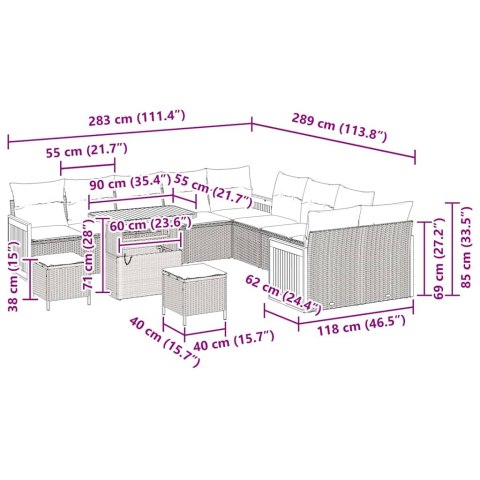 ZESTAW SOF NA OGRÓD Z PODUSZKĄ 13 EL. SZARY