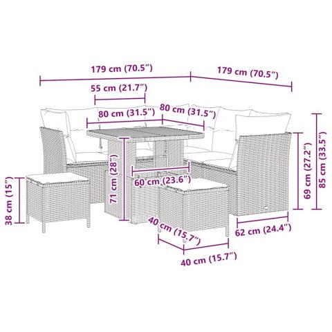 ZESTAW SOF NA OGRÓD Z PODUSZKĄ 8 EL. CZARNY I KREMOWY