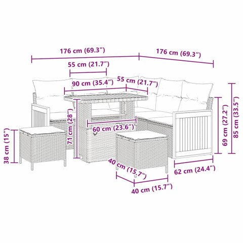 ZESTAW SOF NA OGRÓD Z PODUSZKĄ 8 EL. SZARY