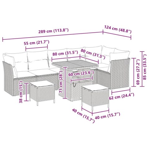 ZESTAW SOF NA OGRÓD Z PODUSZKĄ 9 EL. CZARNY I KREMOWY