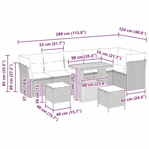 ZESTAW SOF NA OGRÓD Z PODUSZKĄ 9 EL. CZARNY I KREMOWY