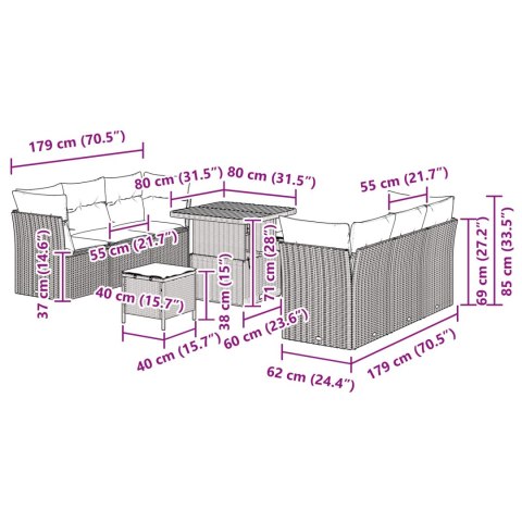 ZESTAW SOF NA OGRÓD Z PODUSZKĄ 9 EL. CZARNY POLIRATTAN