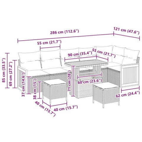 ZESTAW SOF NA OGRÓD Z PODUSZKĄ 9 EL. SZARY