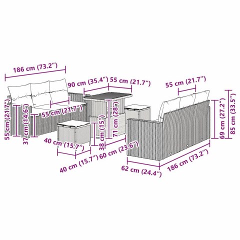 ZESTAW SOF NA OGRÓD Z PODUSZKĄ Z PRZECHOWYWANIEM 9 EL. SZARY