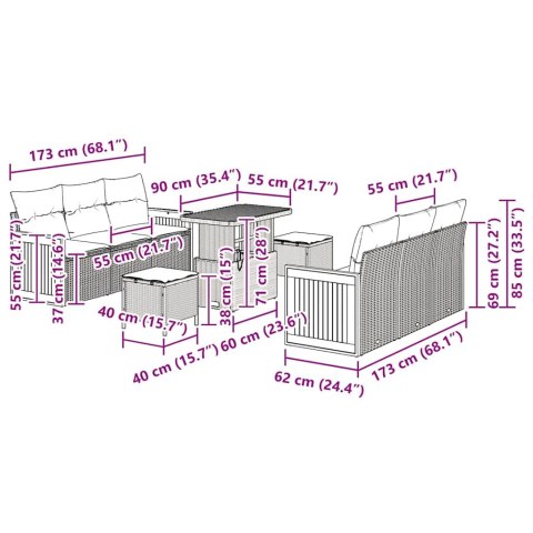ZESTAW SOF NA OGRÓD Z PODUSZKĄ 11 EL. SZARY POLIRATTAN