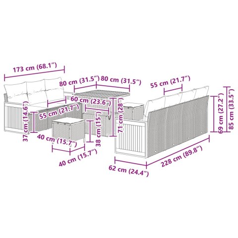 ZESTAW SOF NA OGRÓD Z PODUSZKĄ 13 EL. CZARNY POLIRATTAN