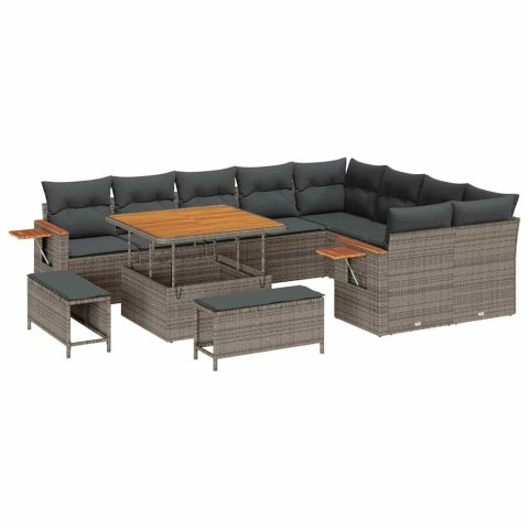 ZESTAW SOF NA OGRÓD Z PODUSZKĄ 13 EL. SZARY POLIRATTAN