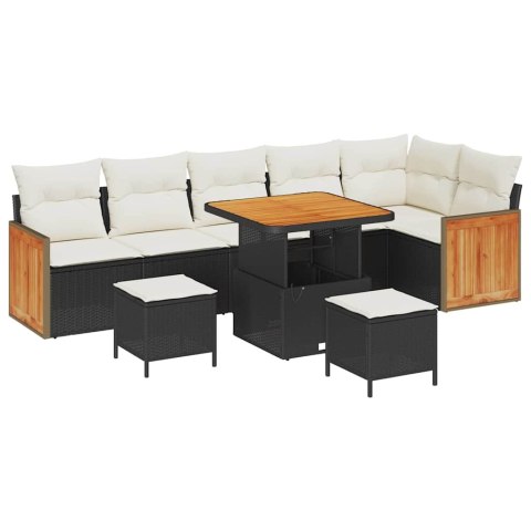 ZESTAW SOF NA OGRÓD 11 EL. CZARNY I KREMOWY POLIRATTAN