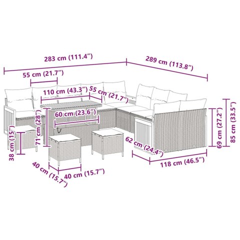 ZESTAW SOF NA OGRÓD 18 EL. BEŻOWY I KREMOWY POLIRATTAN