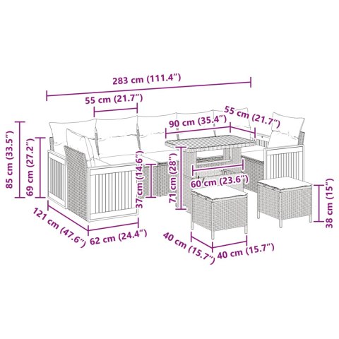 ZESTAW SOF NA OGRÓD Z PODUSZKĄ 13 EL. CZARNY POLIRATTAN