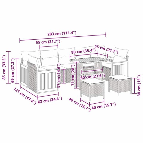 ZESTAW SOF NA OGRÓD Z PODUSZKĄ 13 EL. SZARY POLIRATTAN