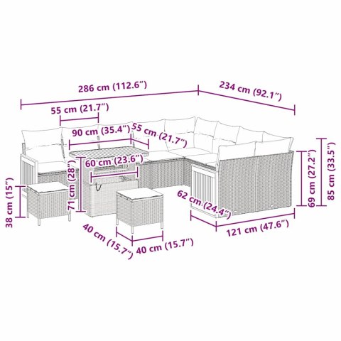 ZESTAW SOF NA OGRÓD Z PODUSZKĄ 13 EL. SZARY POLIRATTAN