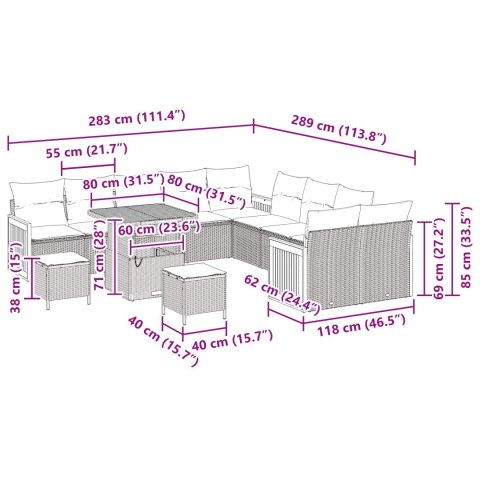 ZESTAW SOF NA OGRÓD Z PODUSZKĄ 17 EL. CZARNY POLIRATTAN