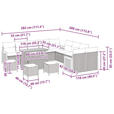 ZESTAW SOF NA OGRÓD Z PODUSZKĄ 18 EL. CZARNY POLIRATTAN