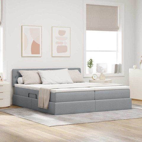 ŁÓŻKO ZE LED LIGHTS JASNOSZARY 180X200CM TKANINA