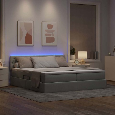 ŁÓŻKO ZE LED LIGHTS JASNOSZARY 180X200CM TKANINA