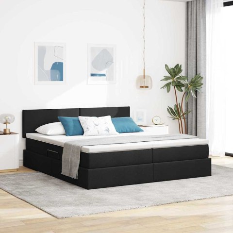 ŁÓŻKO ZE LED LIGHTS Z ZAGŁÓWKIEM CZARNY 200X200CM TKANINA