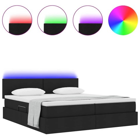 ŁÓŻKO ZE LED LIGHTS Z ZAGŁÓWKIEM CZARNY 200X200CM TKANINA