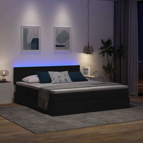 ŁÓŻKO ZE LED LIGHTS Z ZAGŁÓWKIEM CZARNY 200X200CM TKANINA