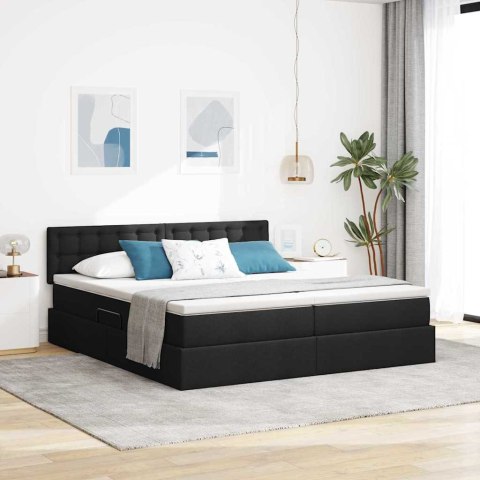 ŁÓŻKO ZE LED LIGHTS Z ZAGŁÓWKIEM CZARNY 200X200CM TKANINA