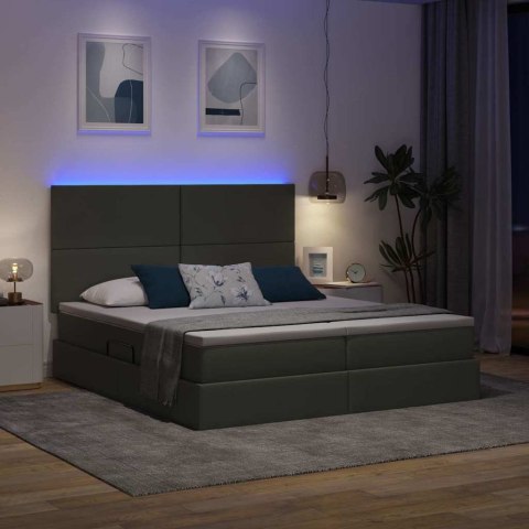 ŁÓŻKO ZE LED LIGHTS CIEMNOSZARY 200X200CM TKANINA