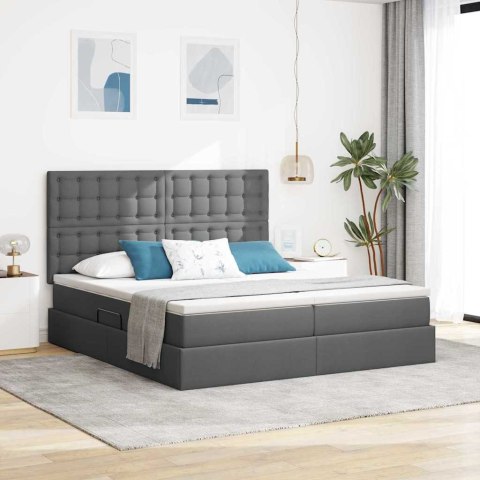 ŁÓŻKO ZE LED LIGHTS CIEMNOSZARY 200X200CM TKANINA