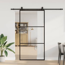 DRZWI PRZESUWNE Z ZESTAWEM OKUĆ CZARNE 102X205CM ESG SZKŁO