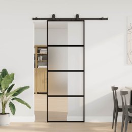 DRZWI PRZESUWNE Z ZESTAWEM OKUĆ CZARNE 76X205CM SZKŁO HARTOWANE