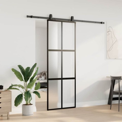 DRZWI PRZESUWNE Z ZESTAWEM OKUĆ CZARNE 76X205CM SZKŁO HARTOWANE