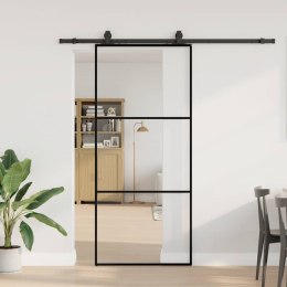 DRZWI PRZESUWNE Z ZESTAWEM OKUĆ CZARNE 90X205CM ESG SZKŁO