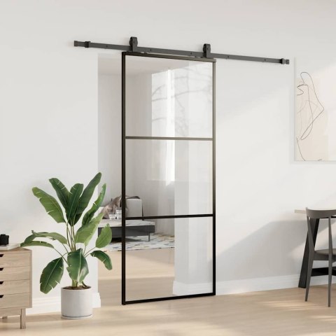 DRZWI PRZESUWNE Z ZESTAWEM OKUĆ CZARNE 90X205CM ESG SZKŁO