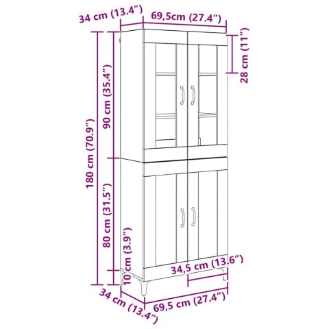 REGAŁ STARE DREWNO 69,5X34X180CM