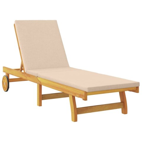 LEŻAK Z PODUSZKĄ BEŻOWY LITE DREWNO AKACJI