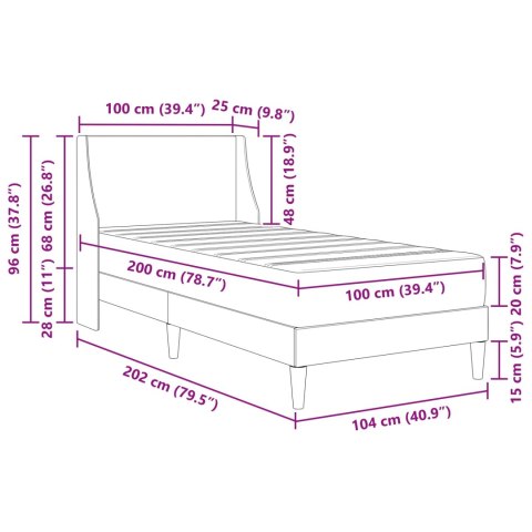 RAMA ŁÓŻKA Z MATERACEM GŁADKI JASNOSZARY 100X200CM TKANINA