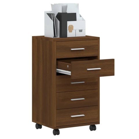 SZAFKA Z SZUFLADAMI I KÓŁKAMI BRĄZOWY DĄB