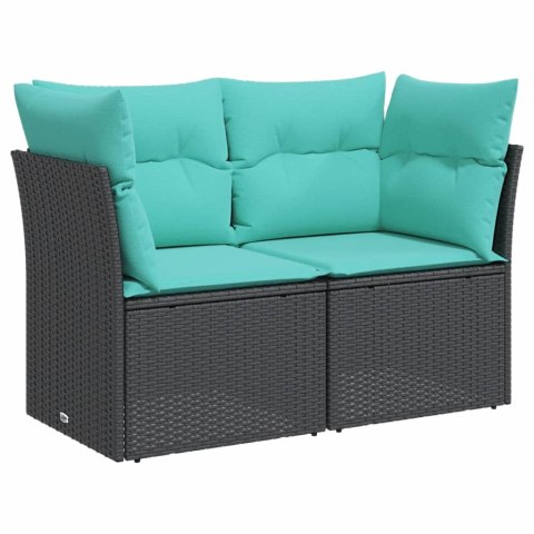 SOFA OGRODOWA Z PODUSZKAMI 2-OSOBOWA CZARNA POLIRATTAN