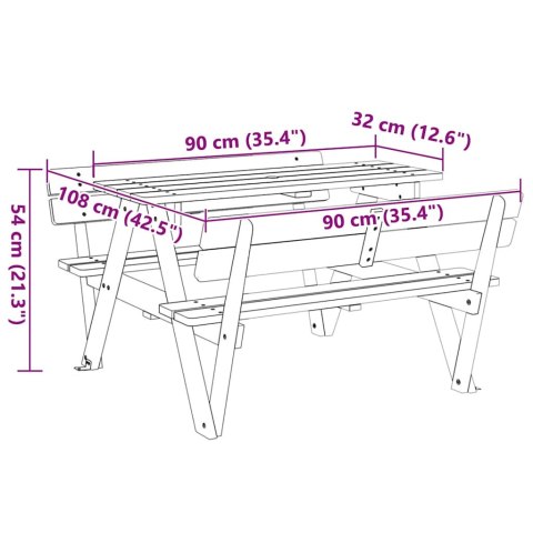 DREWNIANY STÓŁ PIKNIKOWY DLA DZIECI Z ŁAWKAMI OGRODOWY OTWÓR NA PARASOL JODŁA