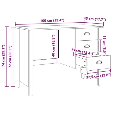 BIURKO Z SZUFLADAMI BIAŁY 100X45X74CM LITE DREWNO SOSNOWE