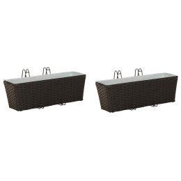 KOMPLET 2X DONICZKA BALKONOWA METALOWA CZARNA RATTAN 50CM NA BALUSTRADĘ HAKI