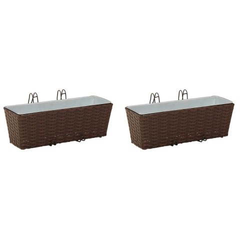 KOMPLET 2X DONICZKA BALKONOWA METALOWA RATTAN 50CM NA BALUSTRADĘ HAKI