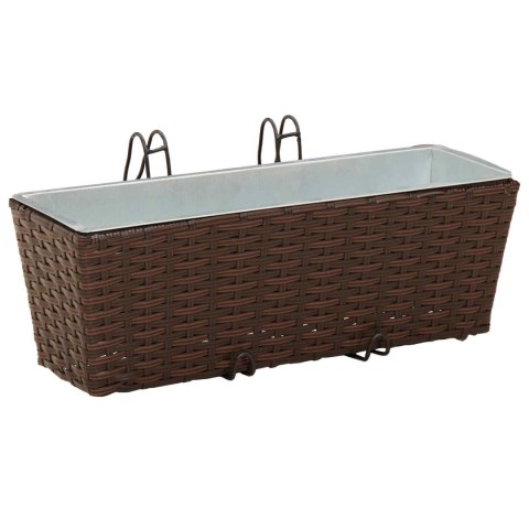 KOMPLET 2X DONICZKA BALKONOWA METALOWA RATTAN 50CM NA BALUSTRADĘ HAKI