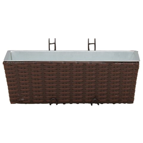 KOMPLET 2X DONICZKA BALKONOWA METALOWA RATTAN 50CM NA BALUSTRADĘ HAKI