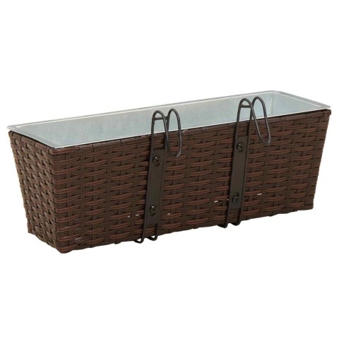 KOMPLET 2X DONICZKA BALKONOWA METALOWA RATTAN 50CM NA BALUSTRADĘ HAKI