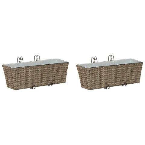 KOMPLET 2X DONICZKA BALKONOWA METALOWA RATTAN 50CM NA BALUSTRADĘ HAKI