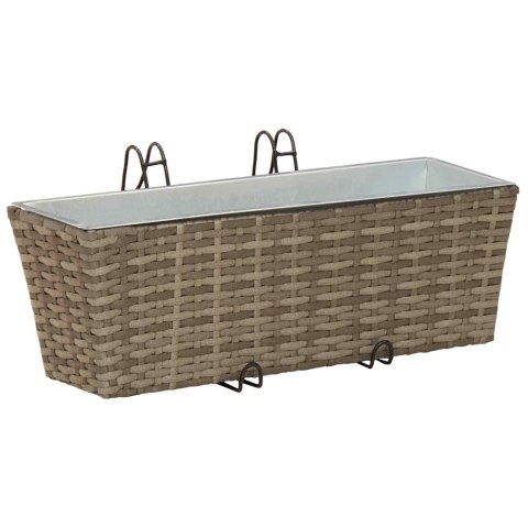 KOMPLET 2X DONICZKA BALKONOWA METALOWA RATTAN 50CM NA BALUSTRADĘ HAKI